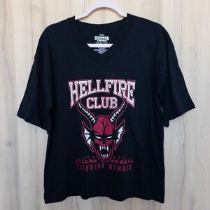 Stranger Things Hellfire Club T-Shirt‎ Size XS Black Boxy Graphic TV Show Rock